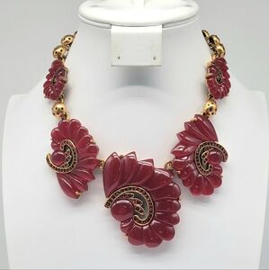 Oscar de la Renta Cranberry Resin + Garnet Swarovski Crystal Statement Necklace